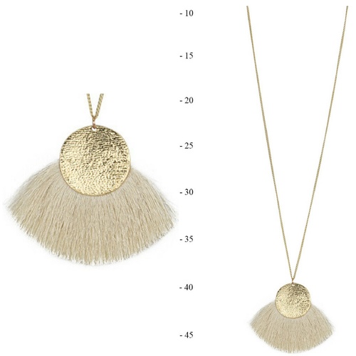 THSJ1188: Cream : Fan Tassels Necklace