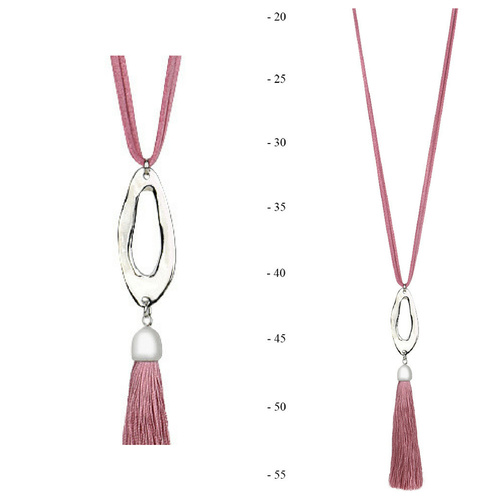 THSJ1192: Dusty Pink: Oval Frame Pendant Necklace