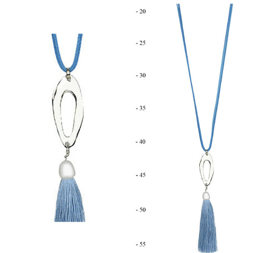 THSJ1193:French Blue: Oval Frame Pendant Necklace