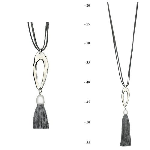 THSJ1194: Grey: Oval Frame Pendant Necklace