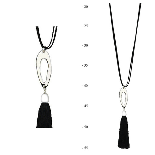 THSJ1196: Black: Oval Frame Pendant Necklace