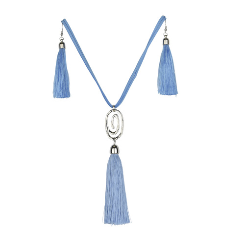 THSJ1208S: French Blue: The Circle of Life Pendant Necklace And Earring Set