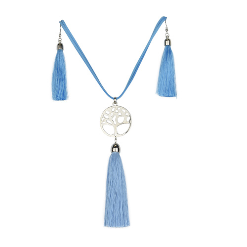 THSJ1213S: French Blue:Tree of Life Pendant Necklace And Earring Set