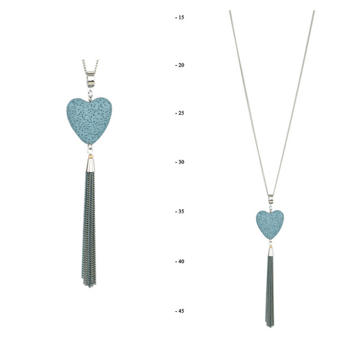 THSJ1219: (3pcs) French Blue: Lava Rock Heart Pendant Necklace