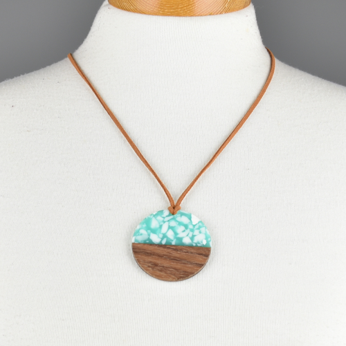 THSJ1284: Aqua: Wood Resin Pendant Necklace