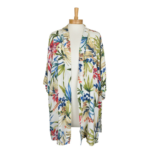 THSK1042: (3pcs) White: Flowers and Leaves Kimono Jacket