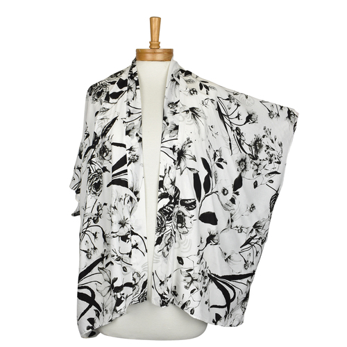 THSK1044: (2pcs) White: Black Flowers Kimono Jacket