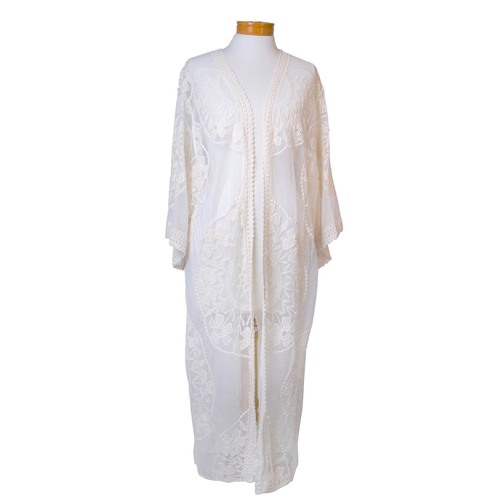 THSK1065: White: Floral Lace Kimono