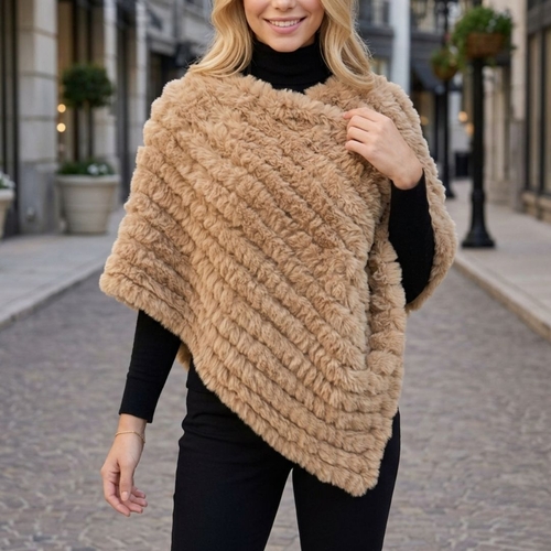 THSP1063: Camel: Plush Faux Fur Poncho