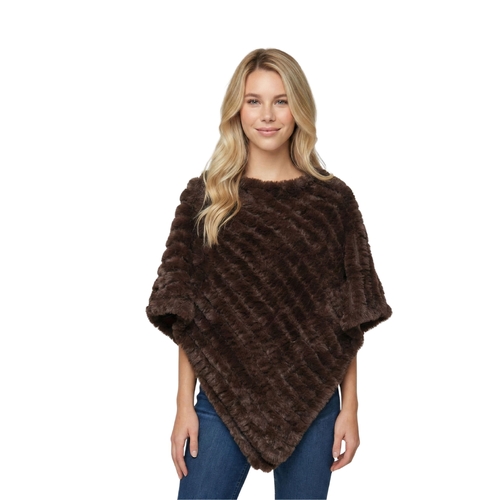 THSP1065: Brown: Plush Faux Fur Poncho