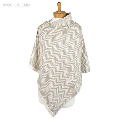 THSP2022: Taupe: Herringbone w Buttons Poncho