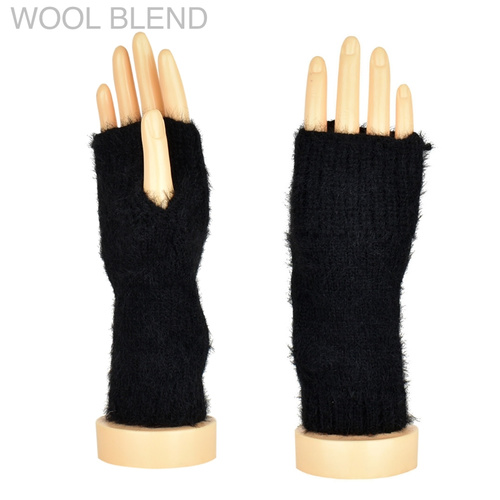 THSS1893GX: Black: Furry Knitted Open Finger Gloves