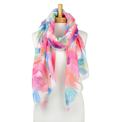 THSS2005: Pink: Flower Drawing Scarf