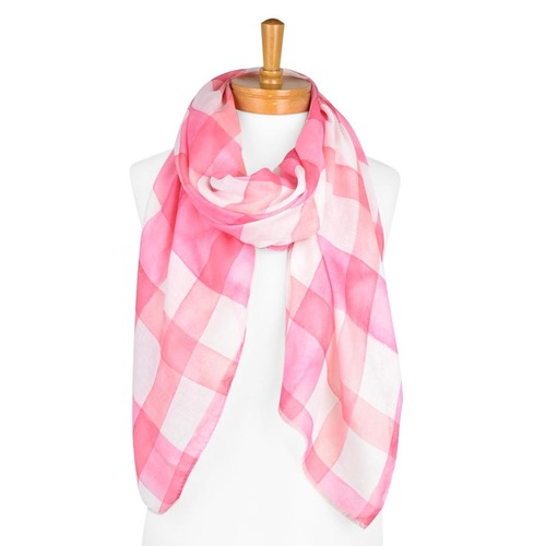 THSS2357: Pink: Gingham Patterned Scarf