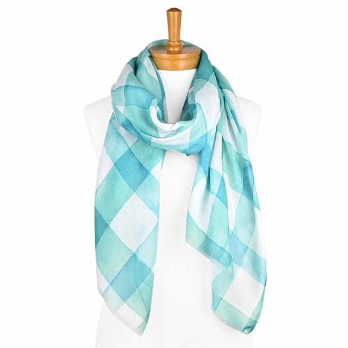 THSS2358: Green: Gingham Patterned Scarf