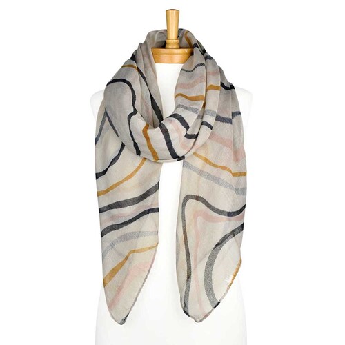 THSS2371: Off White: Multi Coloured Lines Scarf