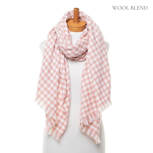 THSS2546: Pink: Small Houndstooth Scarf