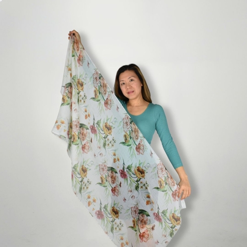 THSS2572: White: Flower Bouquet Scarf