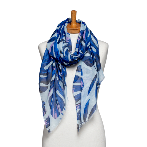 THSS2575: Cobalt Blue: Monstera Leaves Scarf