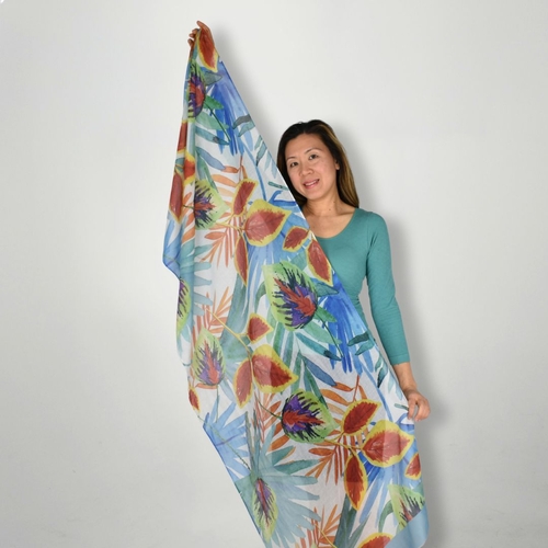 THSS2582: Blue: Multi Leaves Scarf