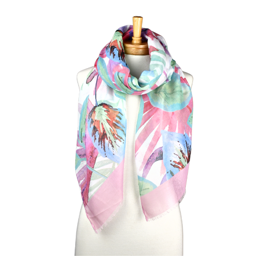 THSS2583: Pastel Pink: Multi Leaves Scarf