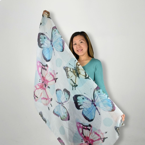 THSS2584: Multi: Watercolour Butterfly Scarf