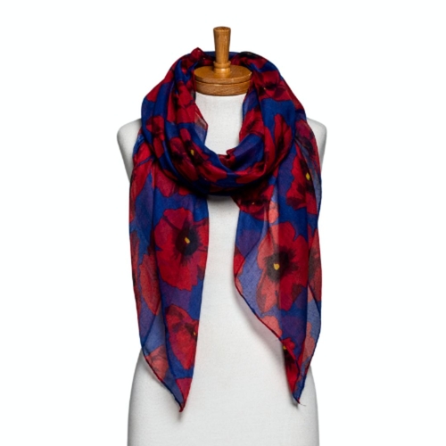 THSS2601: Navy Blue: Large Poppies Scarf