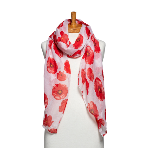 THSS2602: White: Medium Poppies Scarf