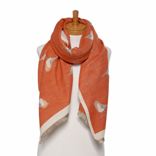 THSS2658: Burnt Orange: Reversible Bird Scarf