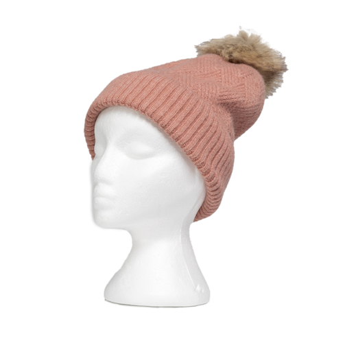 THSS2661HX: Winter Pink: Pattern Rib Knit Beanie