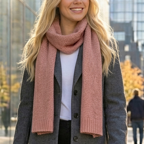 THSS2661: Winter Pink: Pattern Rib Knit Scarf