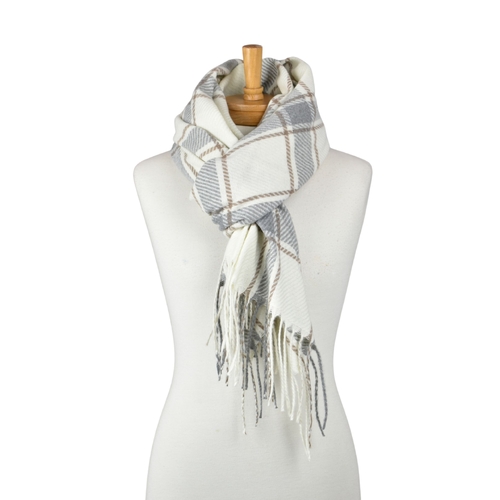 THSS2808: Cream: Checked Fringe Scarf