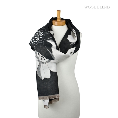 THSS2819: Black: Reversible Floral Scarf