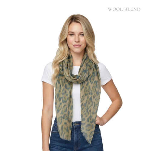 THSS2826: Khaki: Leopard Scarf