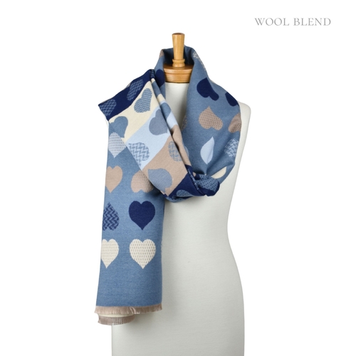 THSS2832: Blue: Reversible Block SweetHearts Scarf