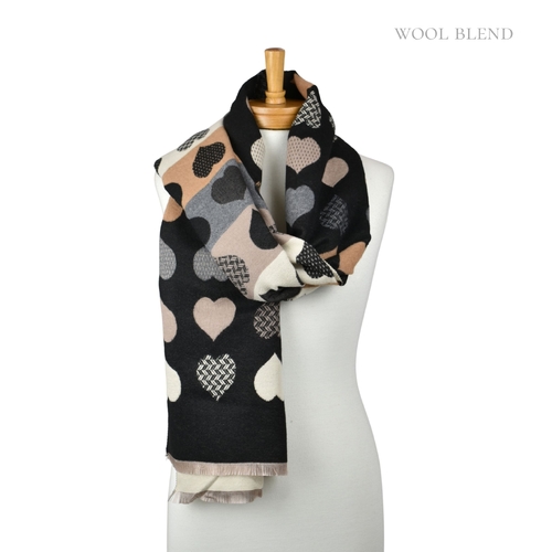THSS2834: Black: Reversible Block SweetHearts Scarf