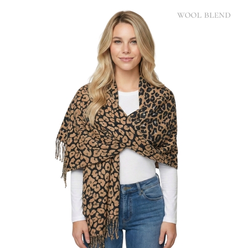 THSS2840: Tan: Reversible Leopard Luxe Scarf