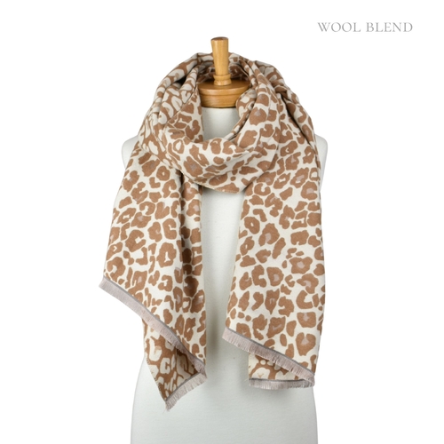 THSS2842: Camel: Reversible Leopard Luxe Scarf
