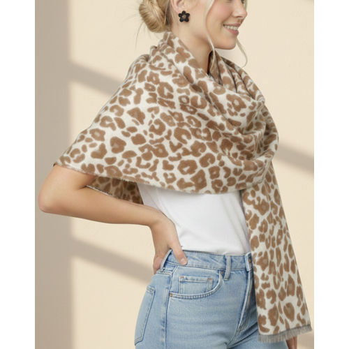 THSS2842: Camel: Reversible Leopard Luxe Scarf