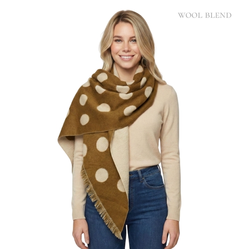 THSS2847: Camel Beige: Reversible Polka Dot Scarf