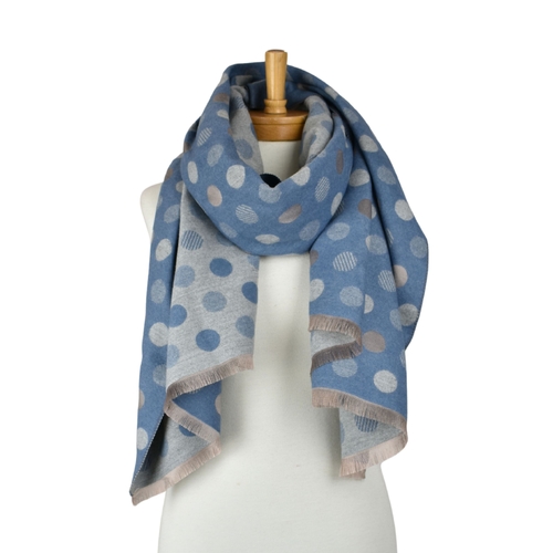THSS2863: Blue: Reversible Multi Polka Dots Scarf