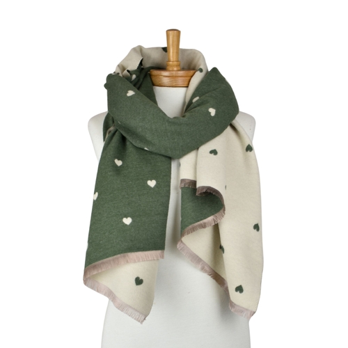 THSS2871: Green: Reversible Petite Hearts Scarf