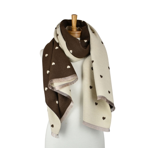 THSS2872: Brown: Reversible Petite Hearts Scarf