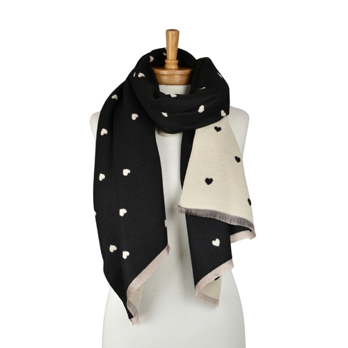 THSS2873: Black: Reversible Petite Hearts Scarf