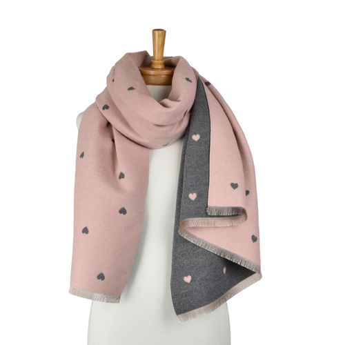 THSS2874: Pink: Reversible Petite Hearts Scarf
