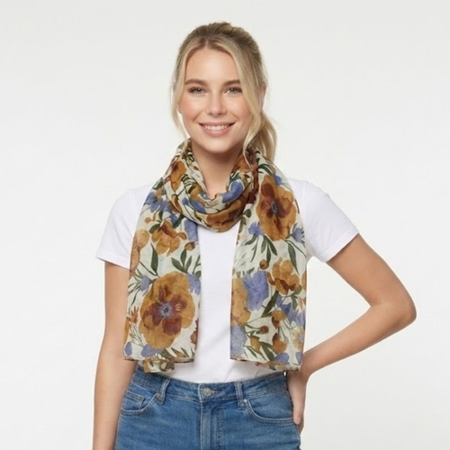 THSS2886: Brown: Botanical Garden Floral Scarf