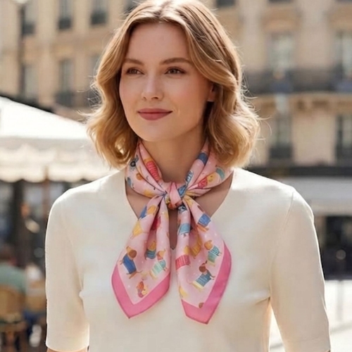 Pink: Dachshund Party Square Scarf