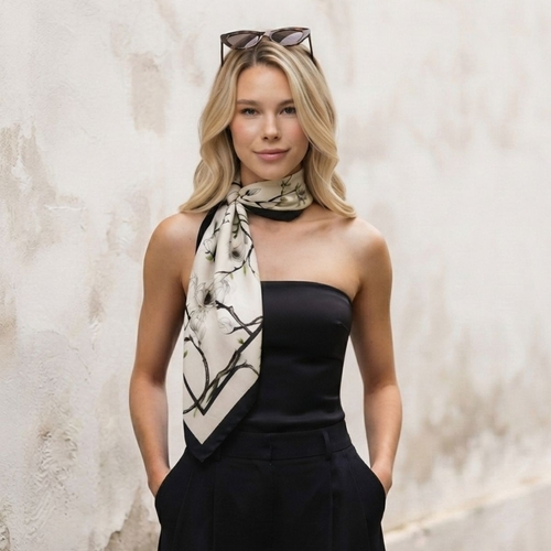 White: Magnolia Floral Square Scarf