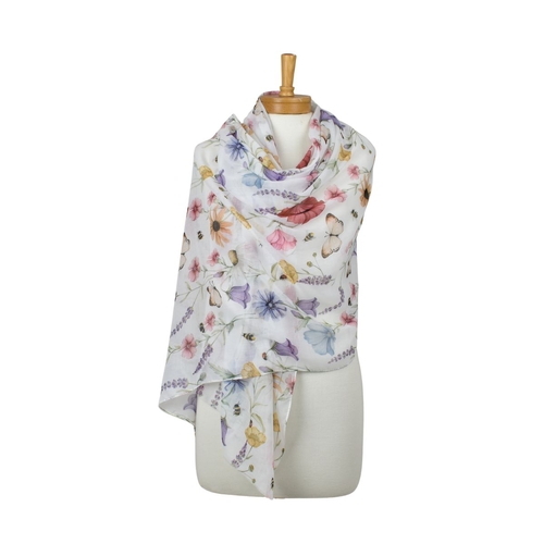 White: Butterflies, Bees, Flowers Scarf