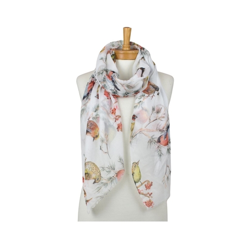 White: Birds, Leaves, Flowers Scarf